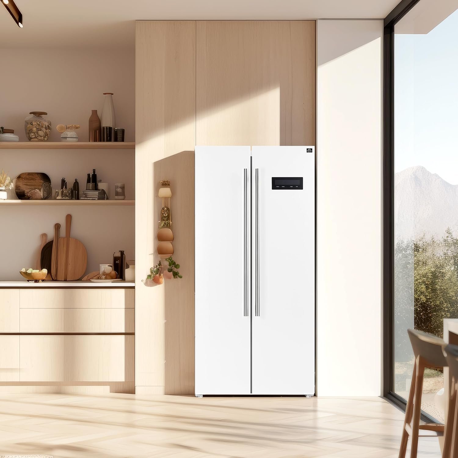 Forno Salerno 37-inch Side-by-Side Refrigerator - 15.6 Cu.Ft. Stainless Steel Refrigerator for Kitchen with LED Touch Control, Fast Cool, Fast Freeze & Spill-Proof Shelves with Swing Door, White - Image 2