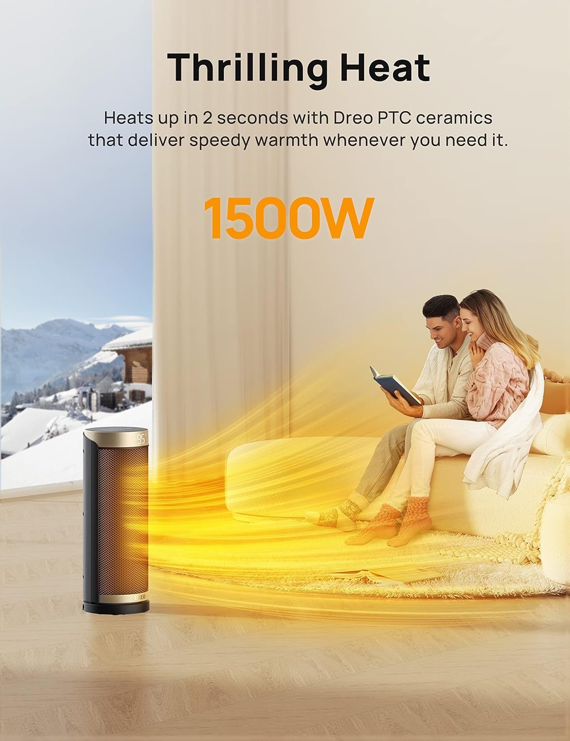 Dreo Space Heater, 1500W PTC Ceramic Heaters for Indoor Use with Remote, 70° Oscillation, 1-12H Timer, Electric Heaters with Thermostat, Fast and Safe Portable Heater for Office, Bedroom, Large Room - Image 3