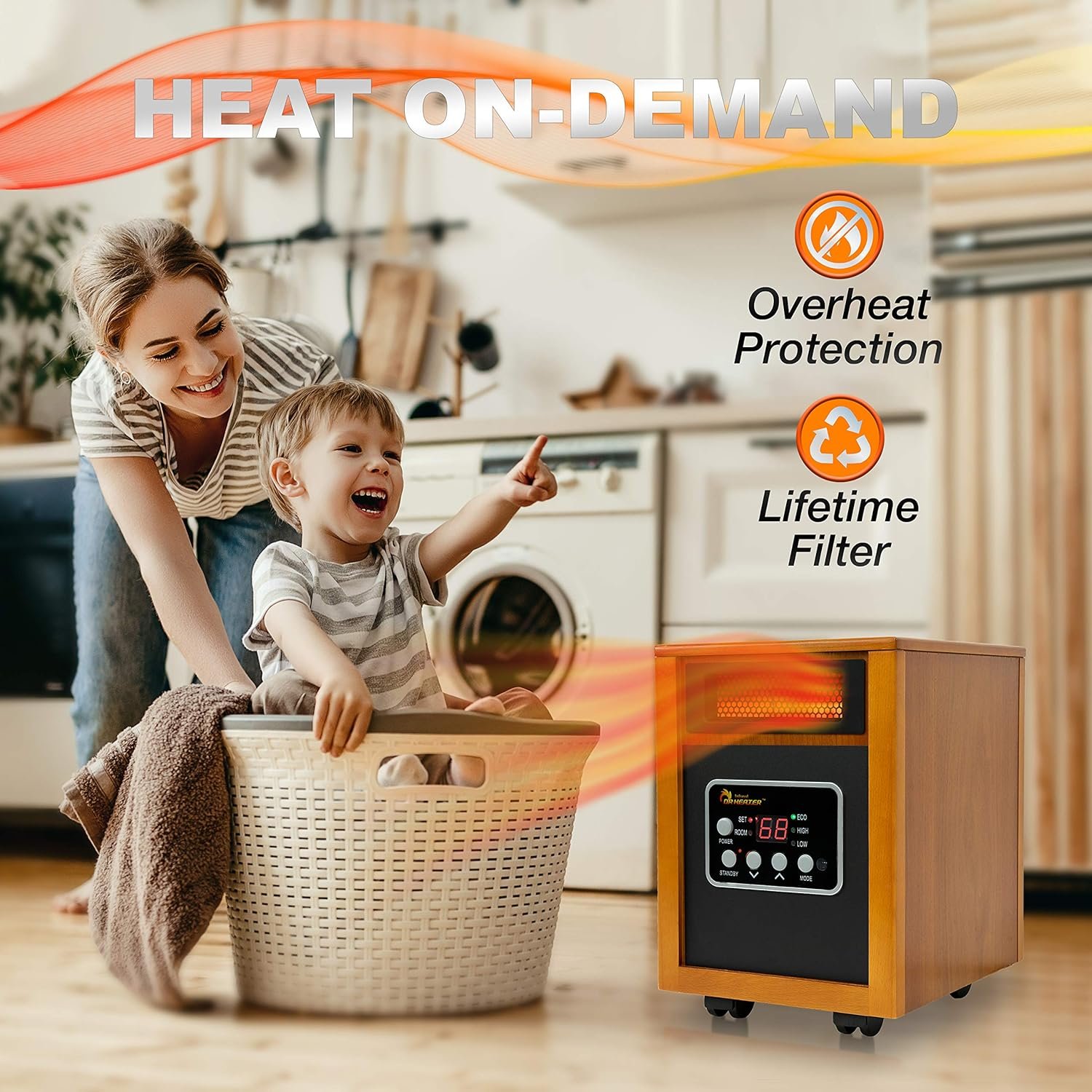 Dr Infrared Heater Portable Space Heater, Original, 1500-Watt, Cherry (Pack of 1) - Image 3