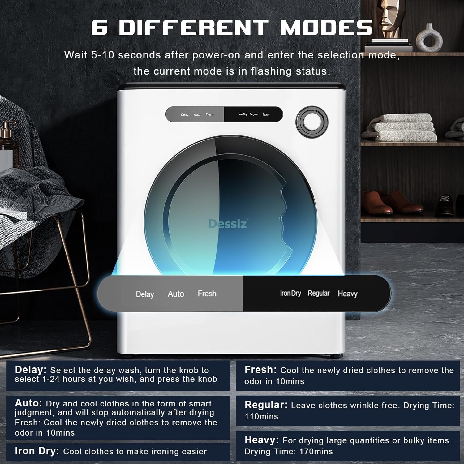 DTD10-WHITE 11LBS Capacity Compact, 110V 970W Portable Clothes Small Spaces RVs and Apartments Quiet, Sturdy and Easy to Use, Supplemental Dryer for Laundry Machines Drying, Grey - Image 3