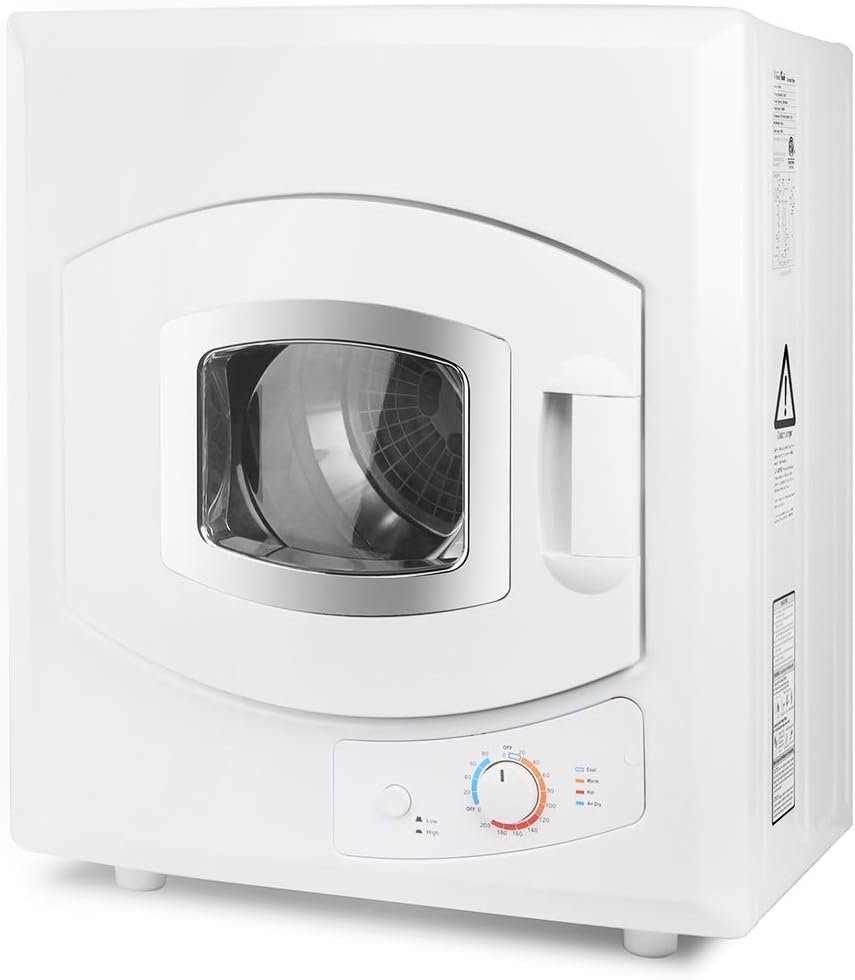 Barton Tumble Dryer White w/Heat Control Automatic Portable Electric RV Apartment Clothes Laundry Compact