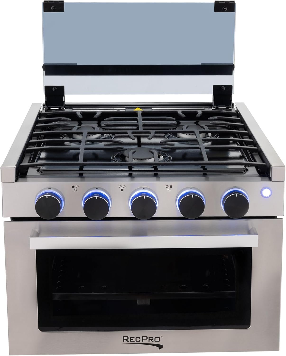 RecPro RV Stove | 21" x 17" Cooktop | 17" Tall Gas Range | 3 Burner | 1.8 Cu. Ft | 7100 BTU | Black or Silver Finish | Optional Vented Range Hood (Stainless, With Range Hood) - Image 8