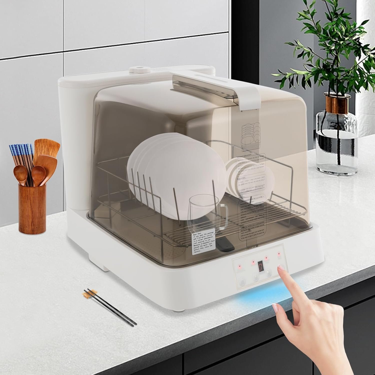 Countertop Dishwasher, 800W Compact Dishwasher with 6L Built-in Water Tank for 4-5 People Tableware, 3 Wash Programs, 360° Rotating Cleaning Mini Dishwasher for Small Apartments Dorms RVs - Image 3