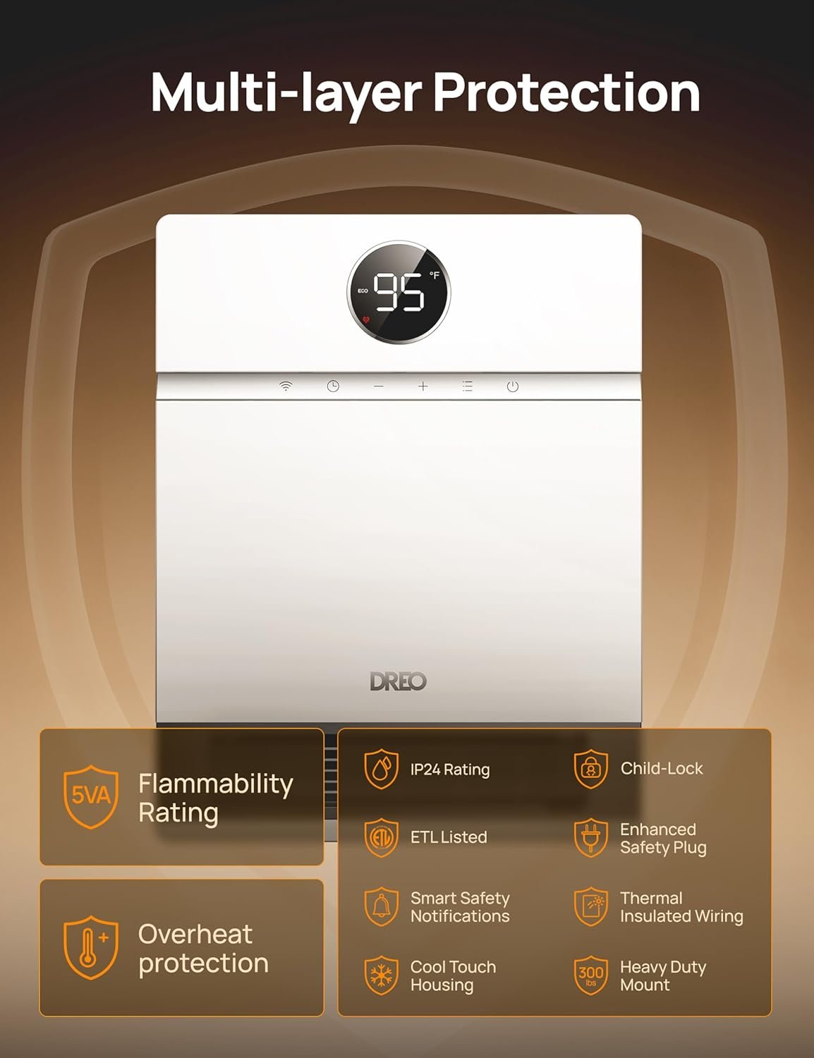 Dreo Smart Wall Heater, IP24 Easy-mounted PTC Space Heater for Indoor Use, 30° Oscillation, Adjustable Thermostat, Remote Control, Works with Alexa, 24H Timer, Electric Heater for Bedroom, Office - Image 3
