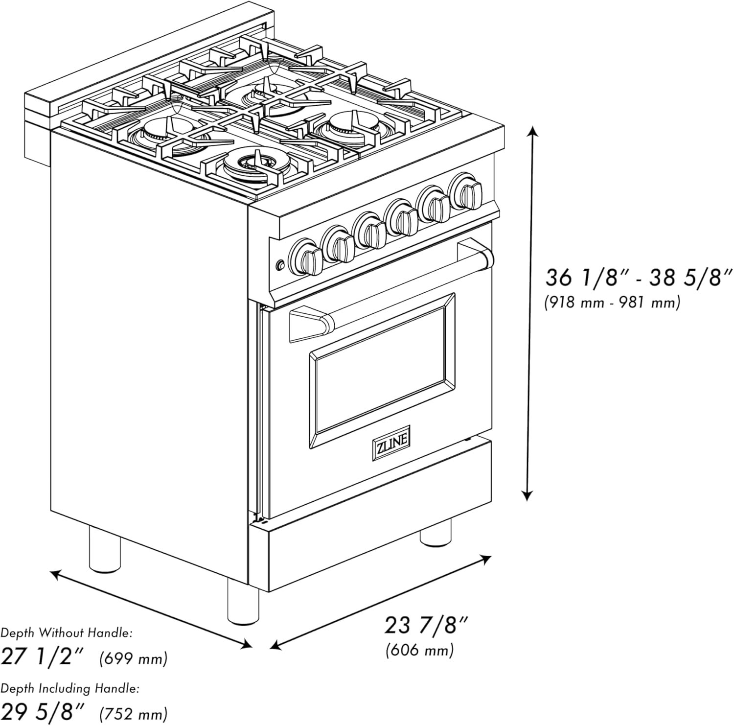 ZLINE 24" 2.8 cu. ft. Dual Fuel Range with Gas Stove and Electric Oven in Black Stainless Steel with Brass Burners (RAB-BR-24) - Image 9