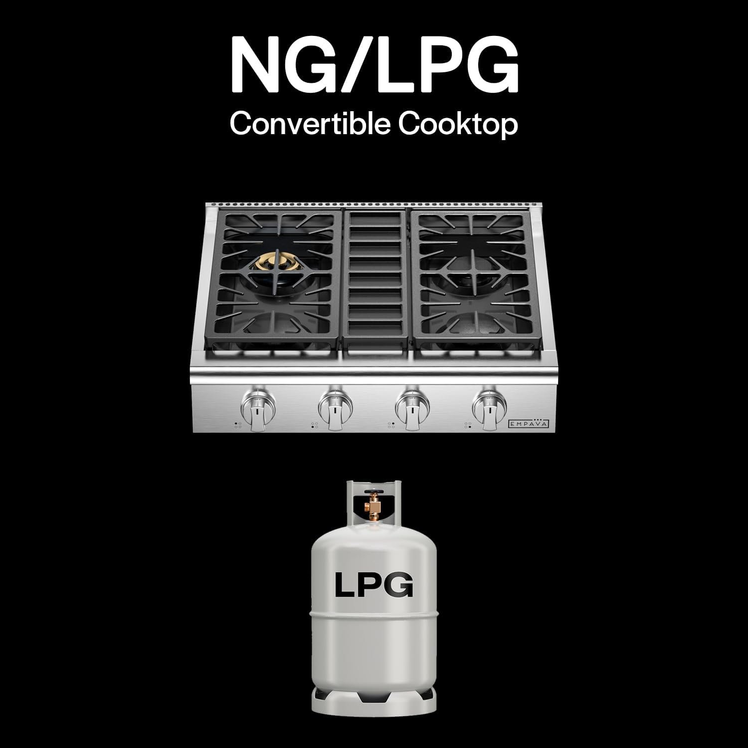 Empava 30 in. Pro-Style Professional Slide-in Natural Gas Rangetop with 4 Deep Recessed Sealed Ultra High-Low Burners-Heavy Duty Continuous Grates in Stainless Steel, 30 Inch, Silver - Image 5