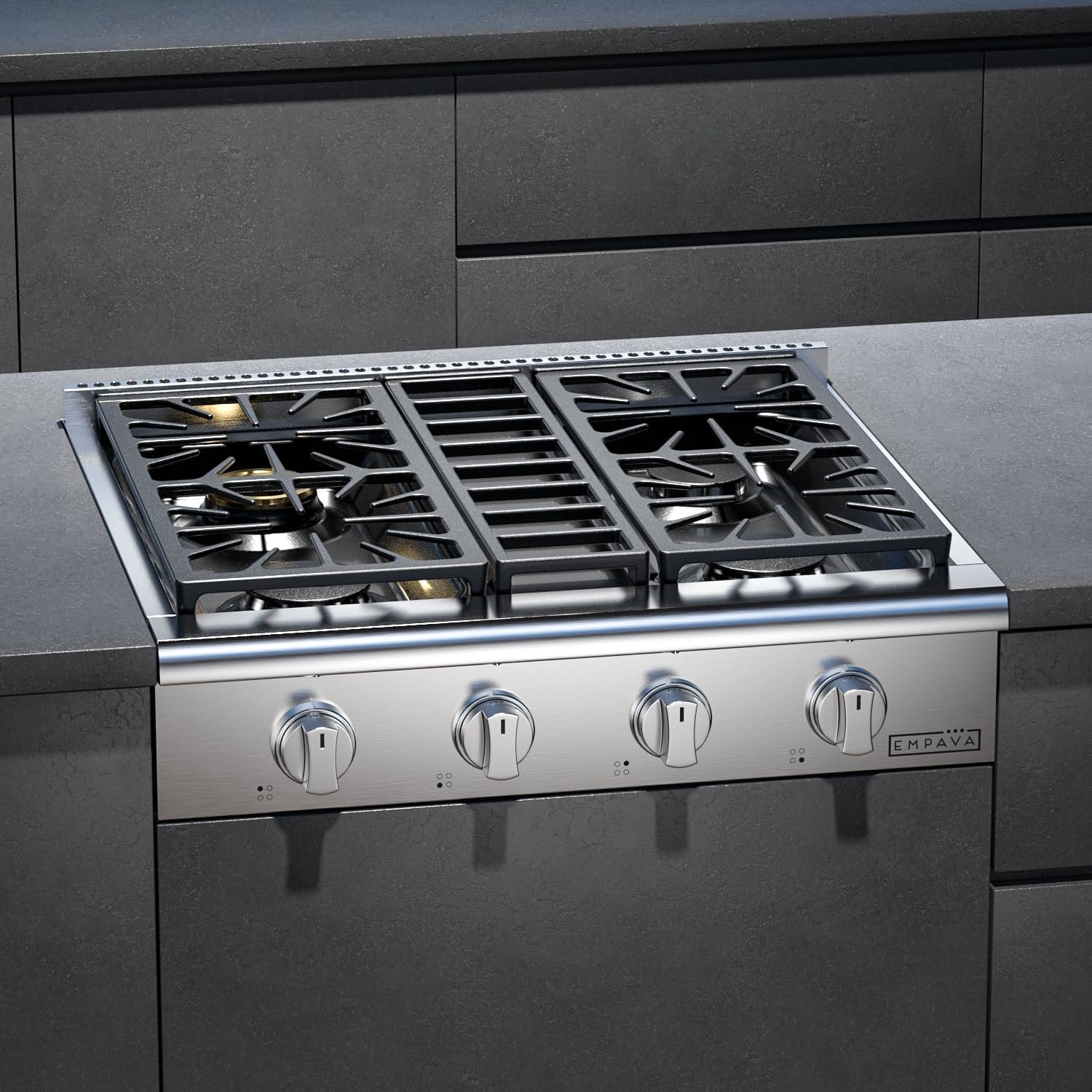 Empava 30 in. Pro-Style Professional Slide-in Natural Gas Rangetop with 4 Deep Recessed Sealed Ultra High-Low Burners-Heavy Duty Continuous Grates in Stainless Steel, 30 Inch, Silver - Image 8