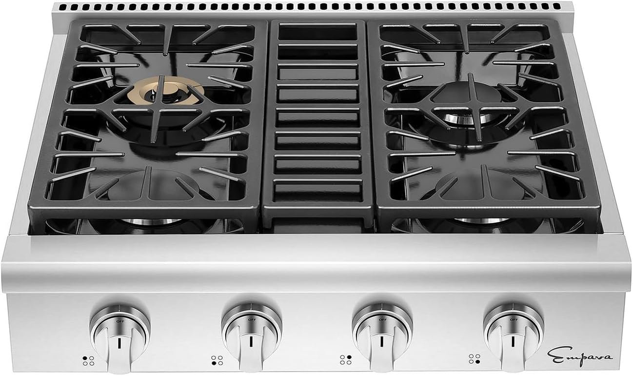 Empava 30 in. Pro-Style Professional Slide-in Natural Gas Rangetop with 4 Deep Recessed Sealed Ultra High-Low Burners-Heavy Duty Continuous Grates in Stainless Steel, 30 Inch, Silver - Image 10
