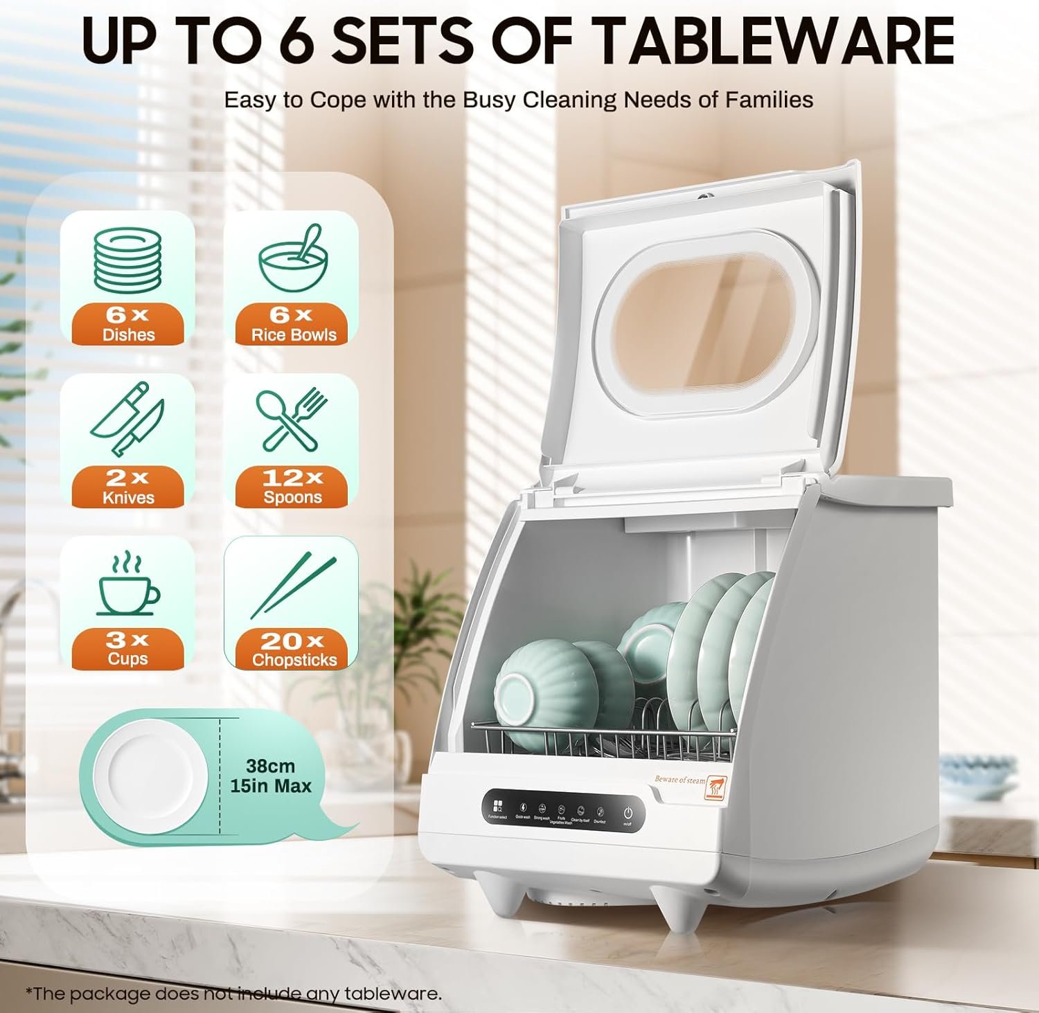 1200w Countertop Dishwashers w/5 L Built-in Water Tank, 5 Washing Programs,Portable Dishwashers for Houses,Apartments,Dorms - Image 2