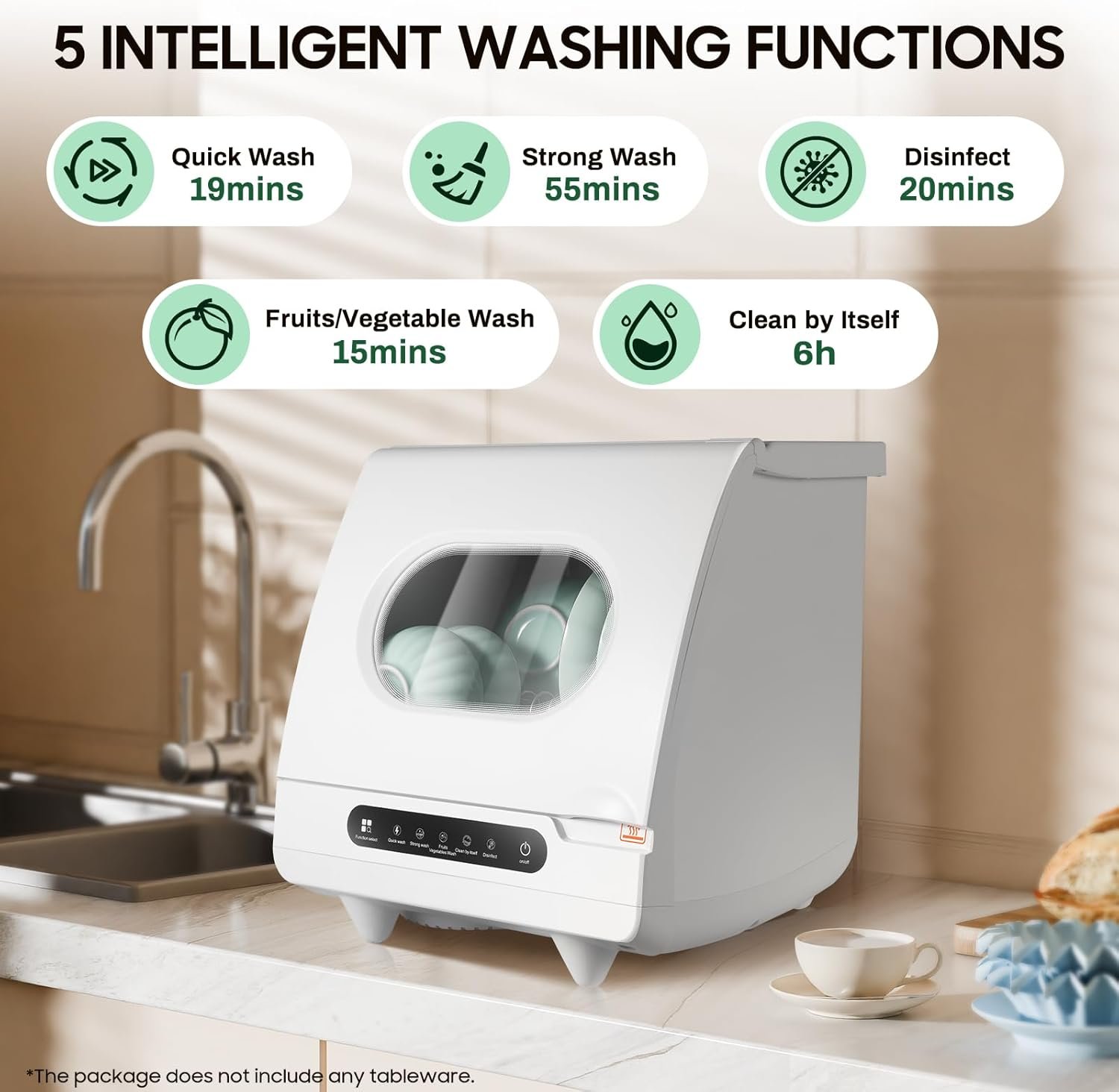 1200w Countertop Dishwashers w/5 L Built-in Water Tank, 5 Washing Programs,Portable Dishwashers for Houses,Apartments,Dorms - Image 3