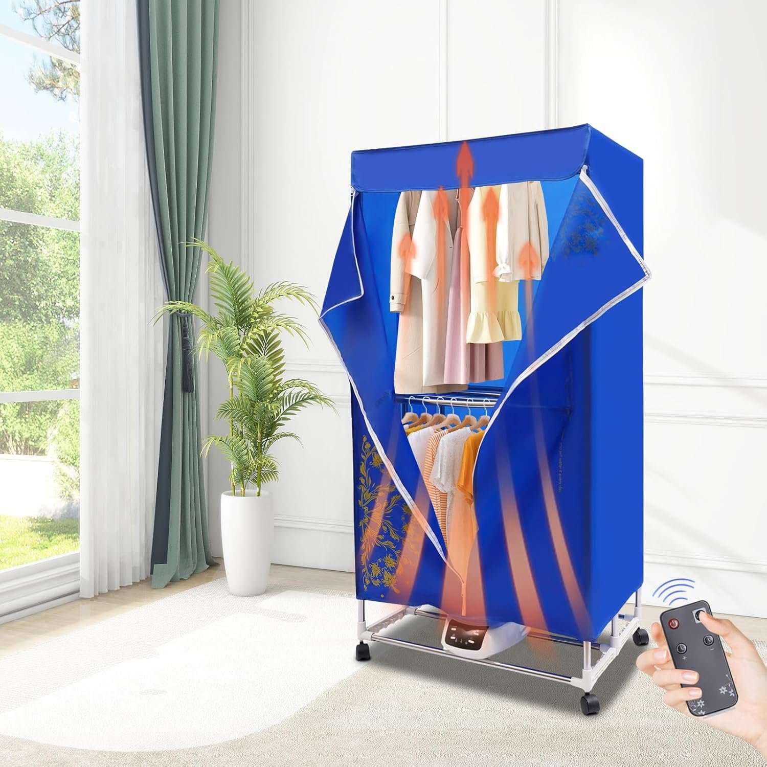 Portable Clothes Dryer, 1200-1500W Folding Wardrobe Drying Machine with Remote Control, Electric Dryer Machine with Timing Function for Apartments Dorms Travel Use, 3 Gears Adjustment - Image 6