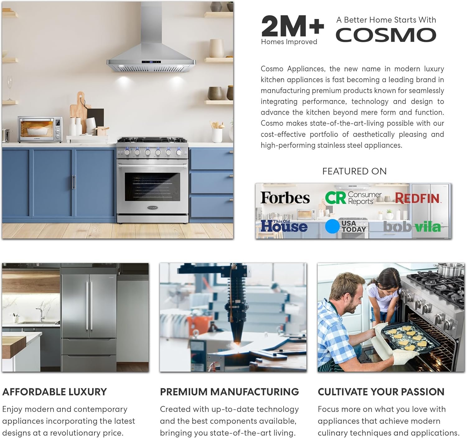 COSMO COS-668WRCS75 30 in. Vista Collection 380 CFM Ducted Wall Mount Range Hood, Touch Controls, LED Lights, Stainless Steel - Image 4
