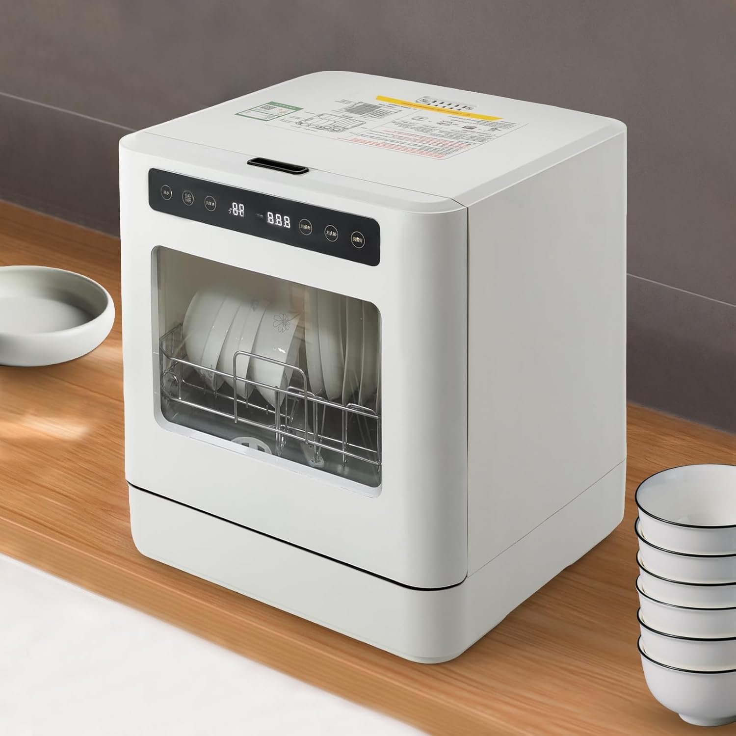 Countertop Dishwasher 800W Portable Dishwashers with 4 Washing Programs& Inlet Hose White Compact Dishwashers Holds Dishes for 6-8 People for Homes,Dormitories - Image 3
