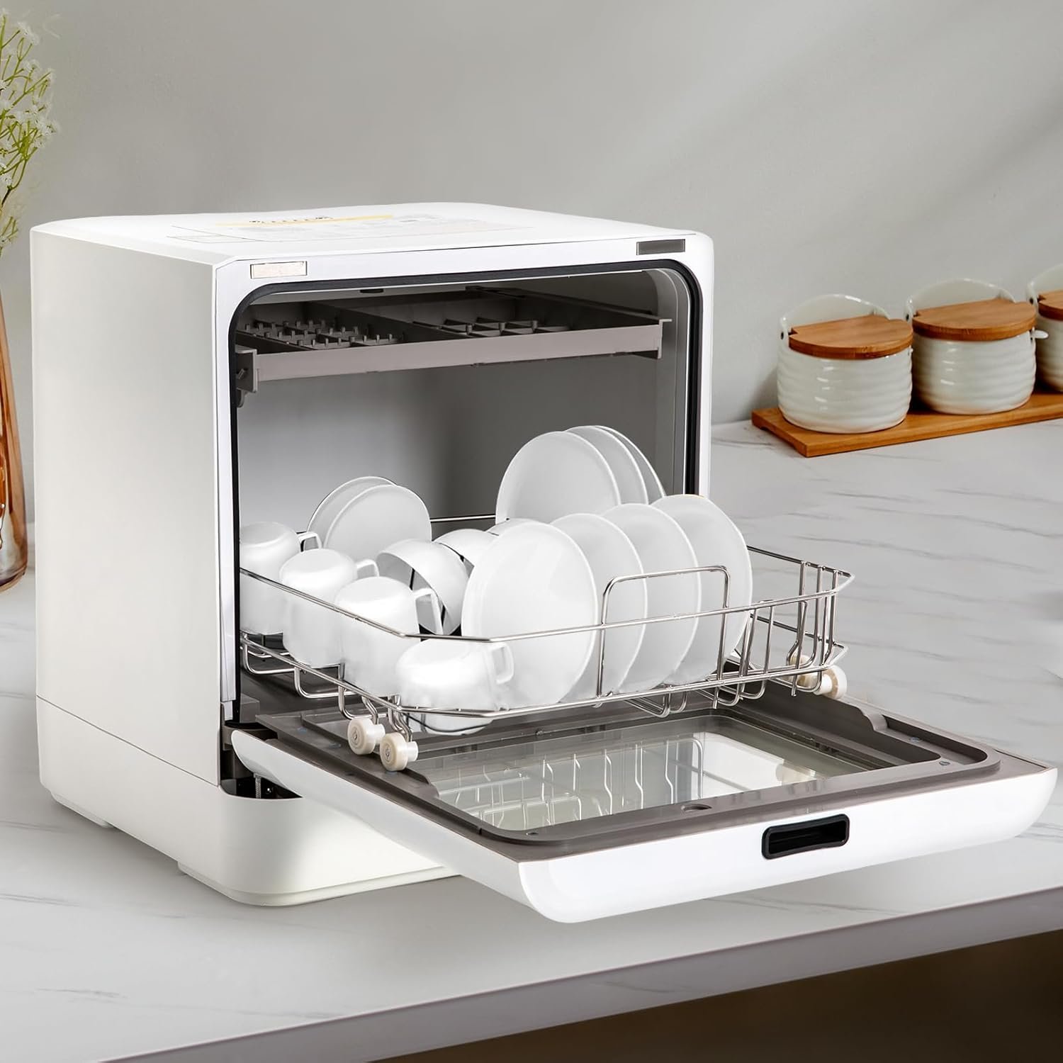 Countertop Dishwasher 800W Portable Dishwashers with 4 Washing Programs& Inlet Hose White Compact Dishwashers Holds Dishes for 6-8 People for Homes,Dormitories - Image 4