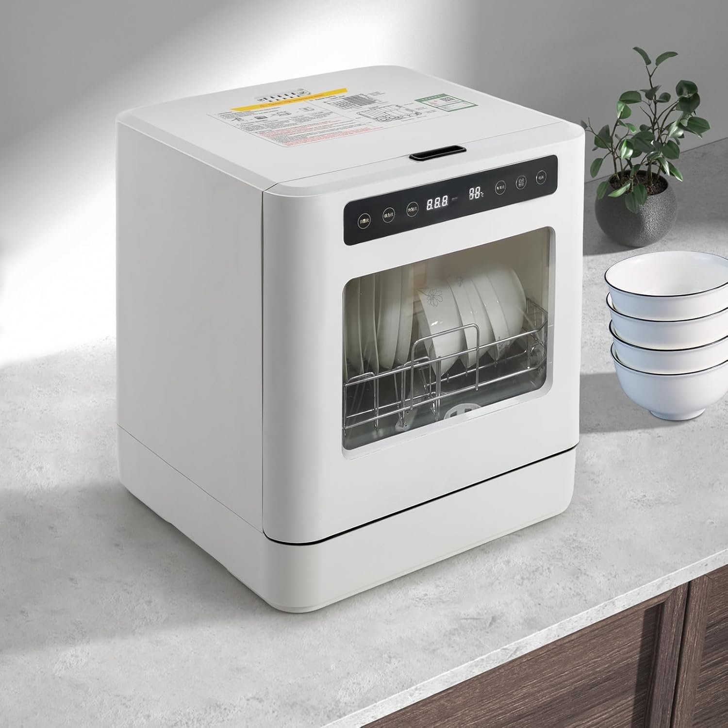Countertop Dishwasher 800W Portable Dishwashers with 4 Washing Programs& Inlet Hose White Compact Dishwashers Holds Dishes for 6-8 People for Homes,Dormitories - Image 9