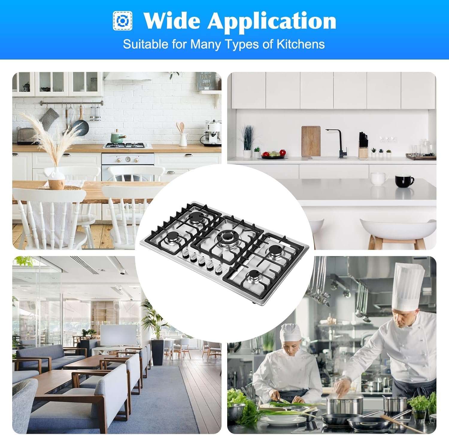 5 Burner Gas Top Stove Gas Cooktop 34 Inch Stainless Steel Built-in Gas Cooktop Gas Cooker Natural Gas/LPG Silver Gas Hob,Easy to Clean and Ignite(5 Burner/33.85"*19.68") - Image 9