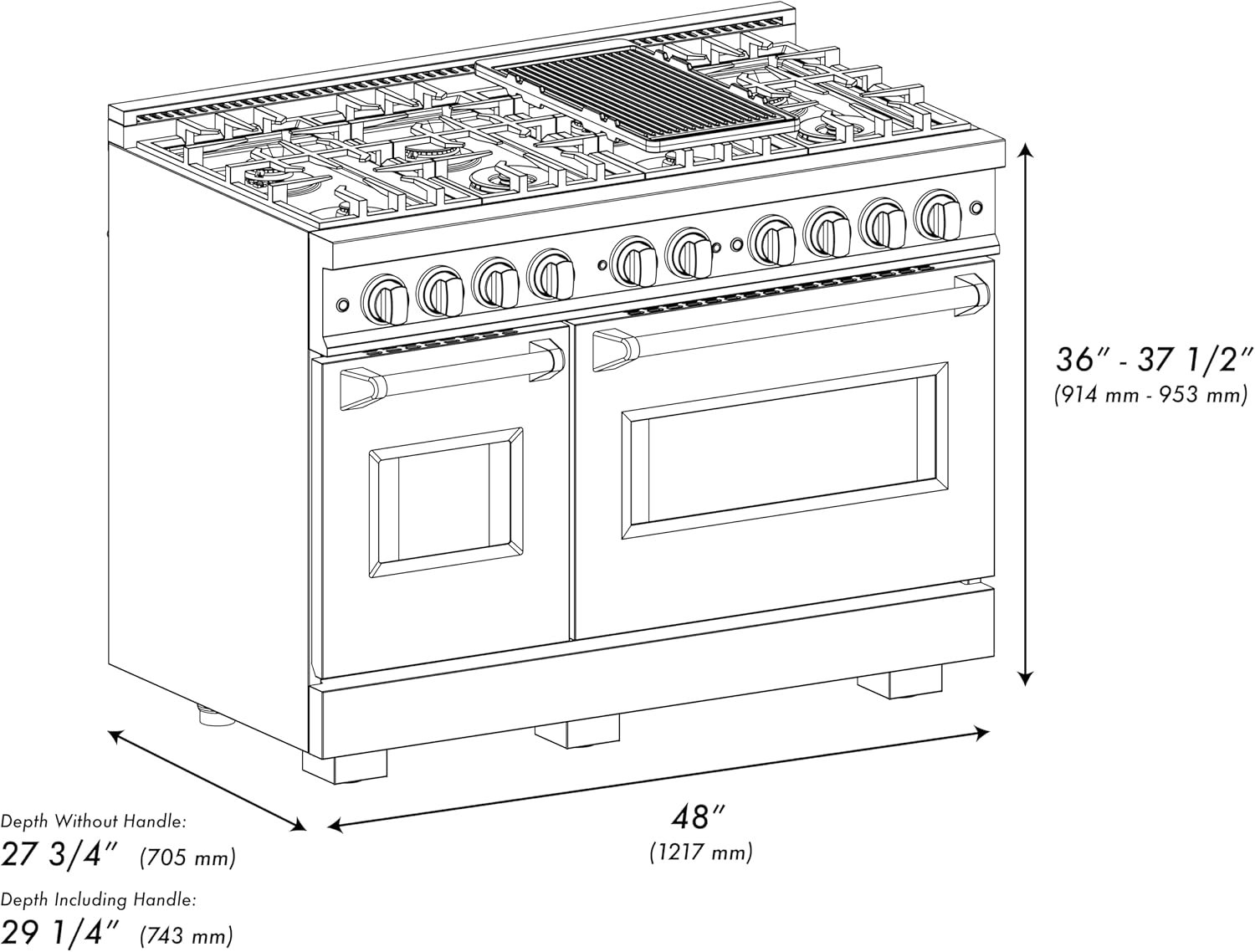 ZLINE 48 in. 6.7 cu. ft. Classic Double Oven Gas Range in Black Stainless Steel with 8 Brass Burners (CGRB-BR-48) - Image 8
