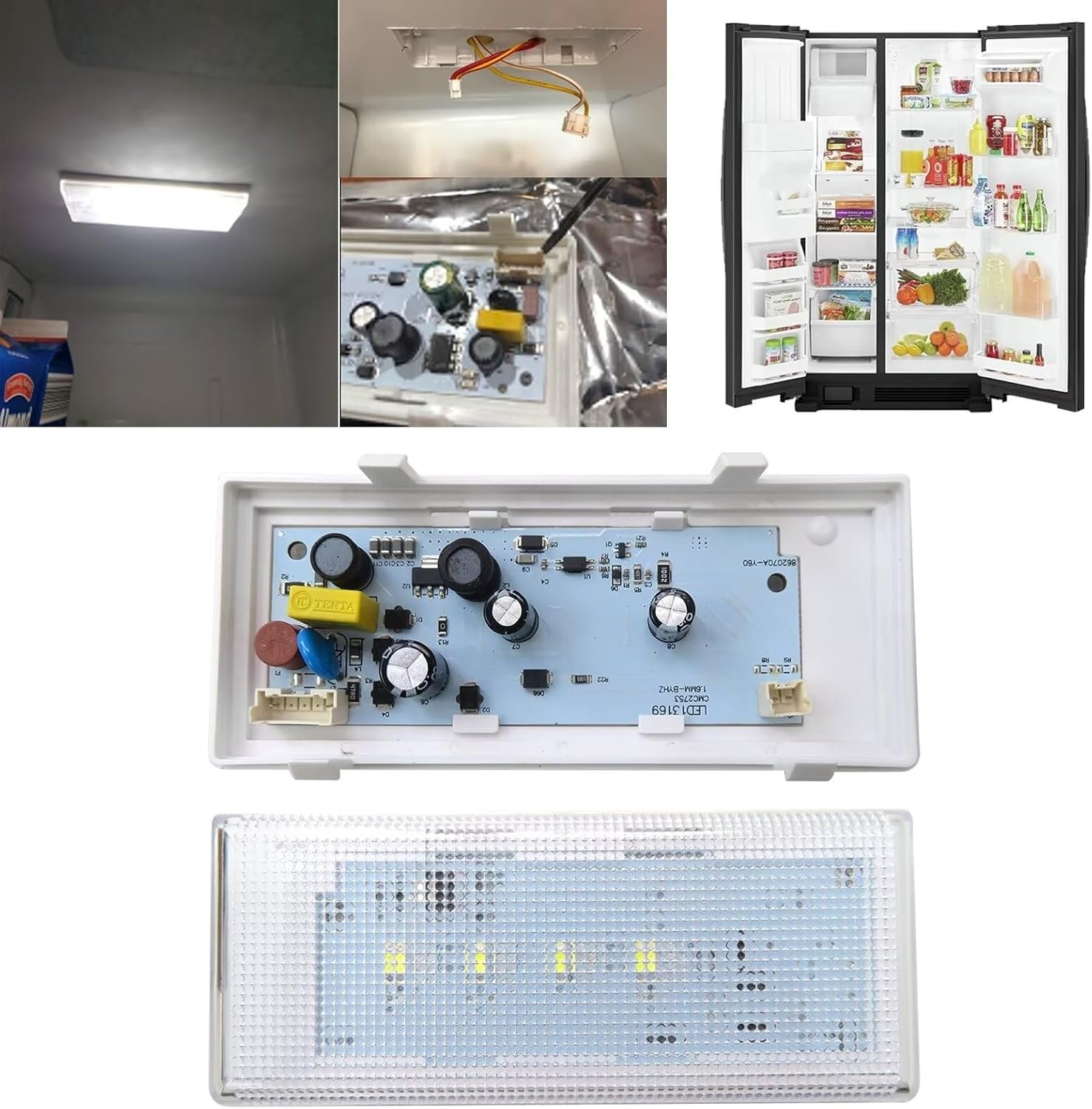 Refrigerator LED Lights WPW10515058 Replacement Fits for WRS325FDAB04 REFRIGERATOR, SIDE-BY-SIDE, W/DISPENSER New Version - Image 5