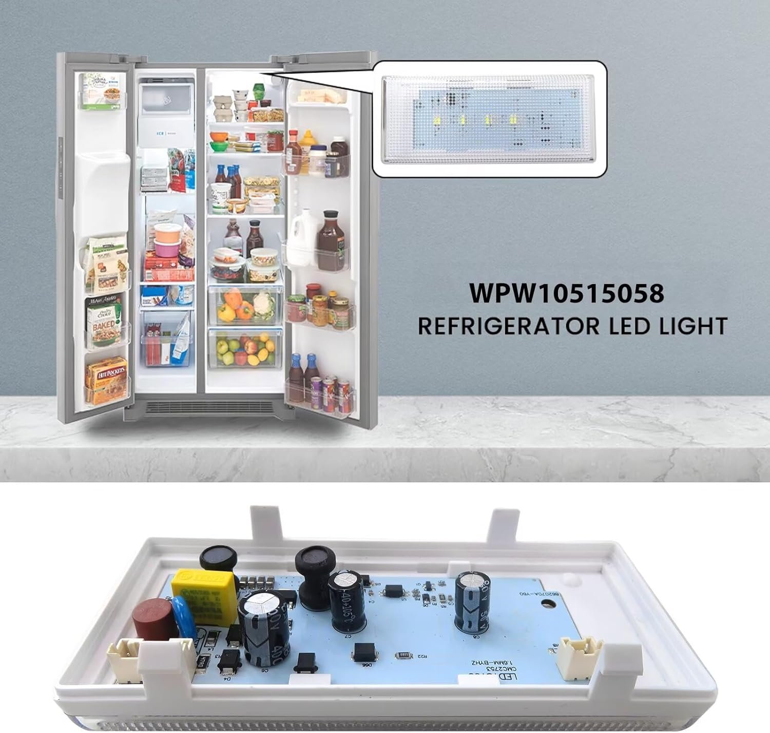 Refrigerator LED Lights WPW10515058 Replacement Fits for WRS325FDAB04 REFRIGERATOR, SIDE-BY-SIDE, W/DISPENSER New Version - Image 6