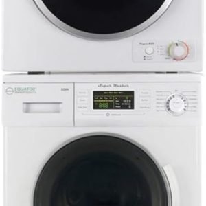 Equator Stackable Laundry Center with Front Load Washer and Dryer Unit Including Customizable Cycles, Quiet Mode, and 180-Degree Swinging Doors White