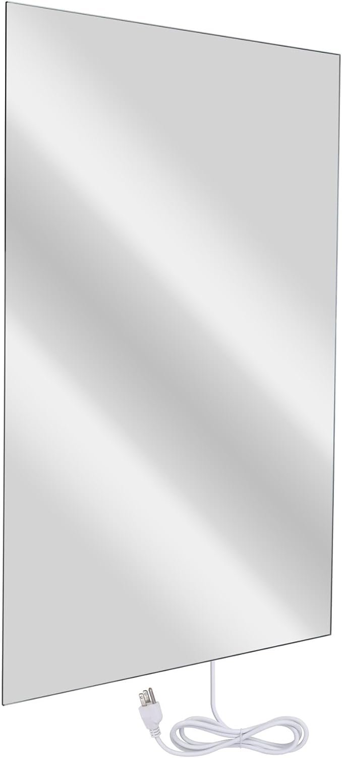 WarmlyYours Radiant Panel Heater - Glass Mirror 24 x 47 in. Energy-Saving Infrared Electric Space Heater, Wall-Mounted Heating in Rooms up to 114 sqft, Plug-in or Hardwired (Ember Glass Mirror 800W)