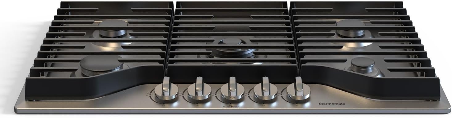 ThermoMate 36 Inch Gas Cooktop with 5 Italy Sabaf Power Burners, Built In Gas Stove Top of 304 Stainless Steel, Gas Hob NG/LPG Convertible, Gas Cooker with Thermocouple Protection CSA Certified