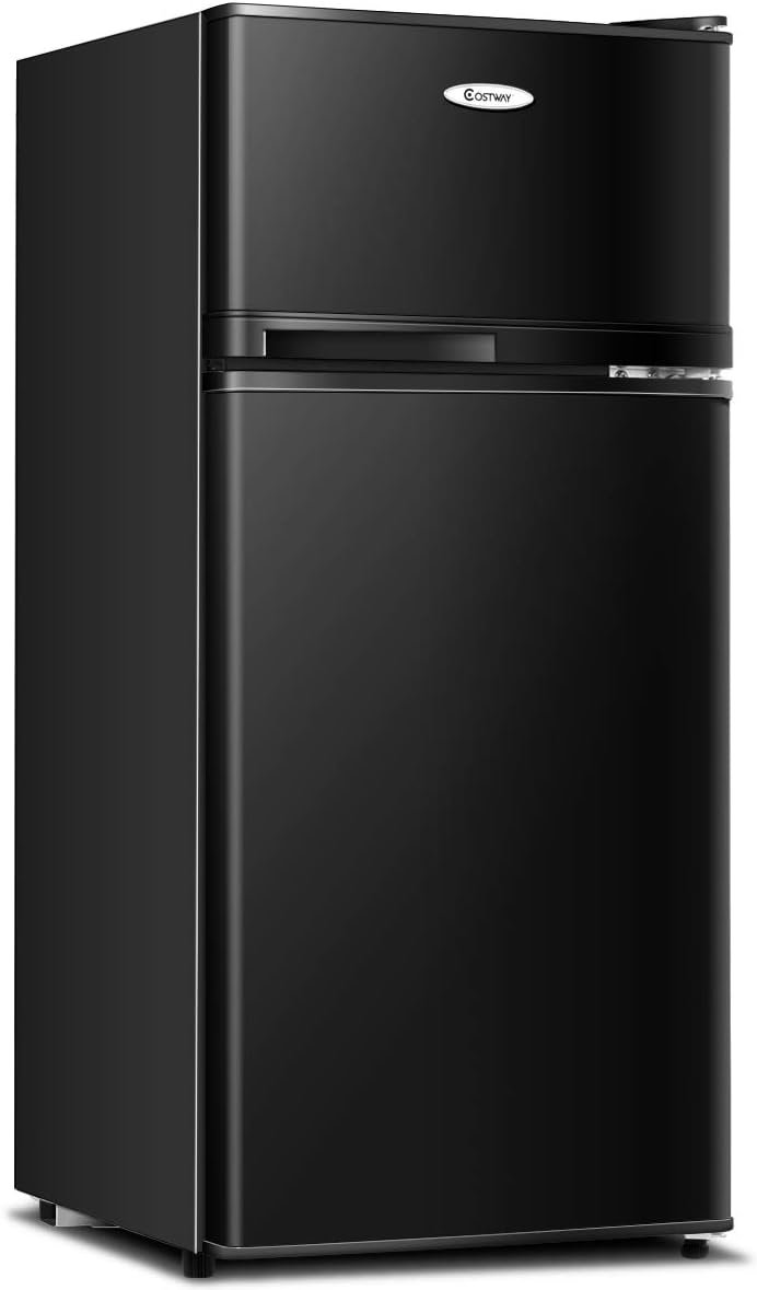 COSTWAY Compact Refrigerator, 3.4 Cu. Ft. Classic Fridge with Adjustable Removable Glass Shelves, Mechanical Control, Recessed Handle, Fridge Freezer for Dorm, Office, Apartment, Black