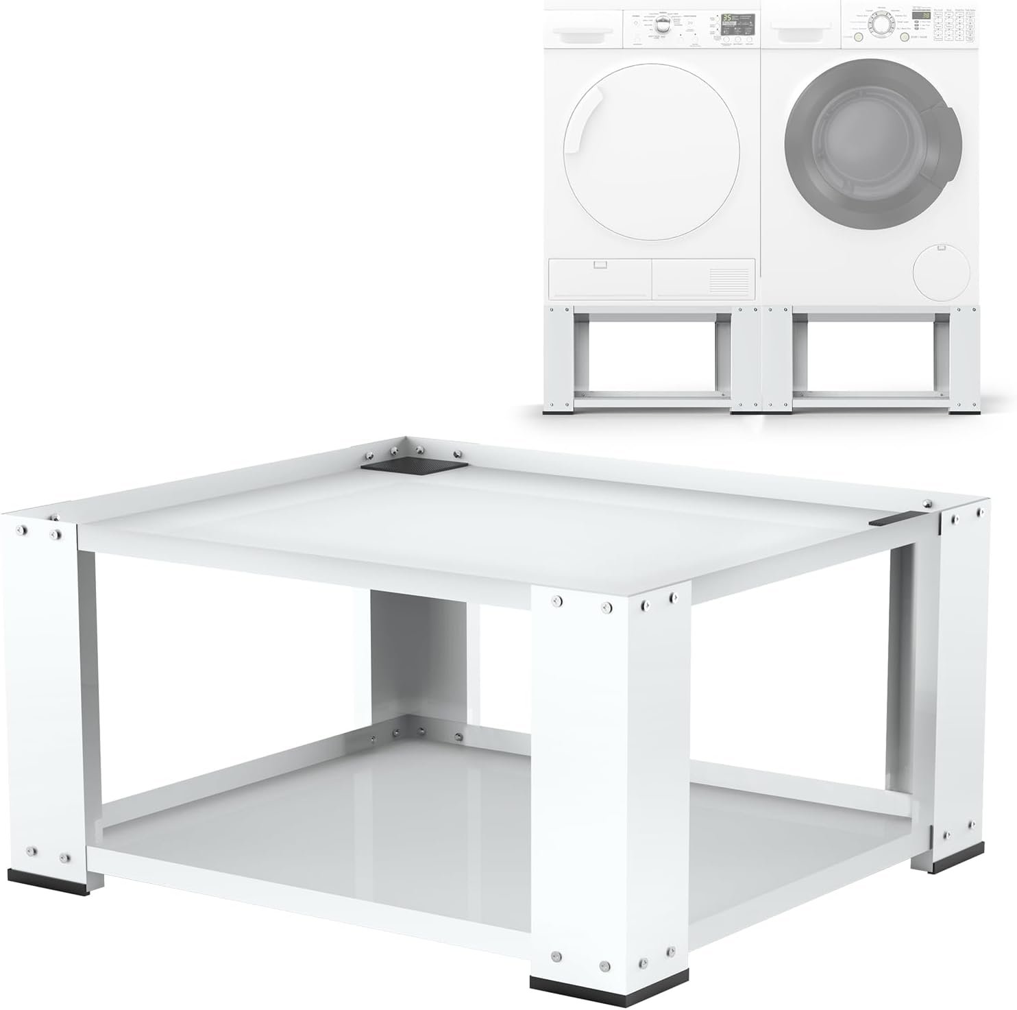 Laundry Pedestal for Washer and Dryer - Fit 27 and 28 Inch Washer and Dryer Stand Heavy Duty Steel 700lbs Capacity Universal Washing Machine Raiser 15.7'' Height White