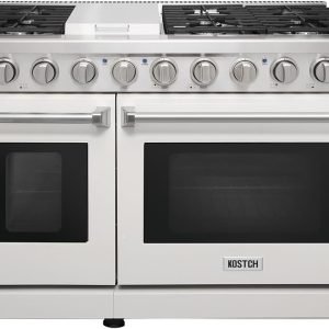 48 Inch Pro-Style Propane Gas Range with 6 Burners & 1 Griddle Cooktop, Double 4.6 cu. ft. and 2.2 cu. ft. Oven, in Stainless Steel - KOS-48RG03MLP (White)