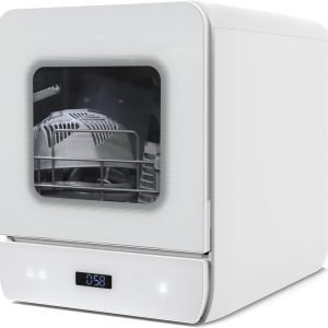 ELECWISH Portable Countertop Dishwasher with 6+4 Programs, Built-in 5L Water Tank Dual Water Supply Modes with Touch Control, LED Display, Drying Cycle & Fruit Wash (White Stainless Steel)