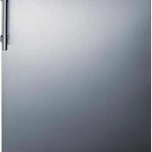 Summit FF708BLSS 24” Wide Under Counter Refrigerator 5.1 cu.ft. Made in Europe with Automatic Defrost Operation, Reversible Stainless-Steel Door, and Deluxe black interior (Right Hand Door)