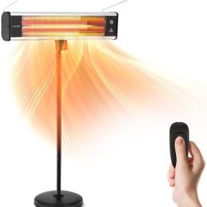 SereneLife Infrared Patio Heater 1500W Electric Heater Indoor/Outdoor Use, Portable Stand with Remote Control, IP65 Approved, 360° Tip-Over Safety Switch for Restaurant, Patio, Backyard, Garage, Decks