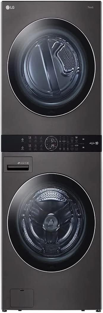 WKGX201HBA 27 Inch Smart Gas Single Unit WashTower with 4.5 cu. ft. Washer Capacity, 7.4 cu. ft. Dryer Capacity, AI Fabric Sensor, Black Steel