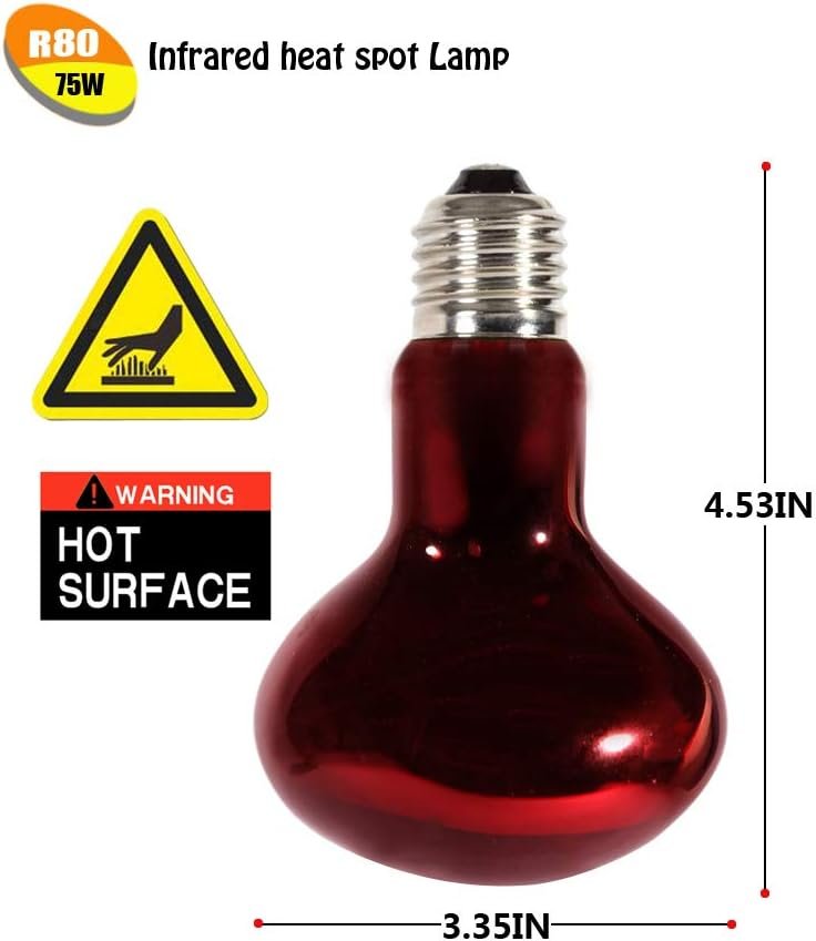 Infrared Heat Lamp Bulbs 75W 2 Pack,Red Basking Spot Light Bulb Reptile Heating lamp for Bearded Dragon,Turtle,Snake,Leopard Gecko,Chicked with Digital Temperature Thermometer - Image 2