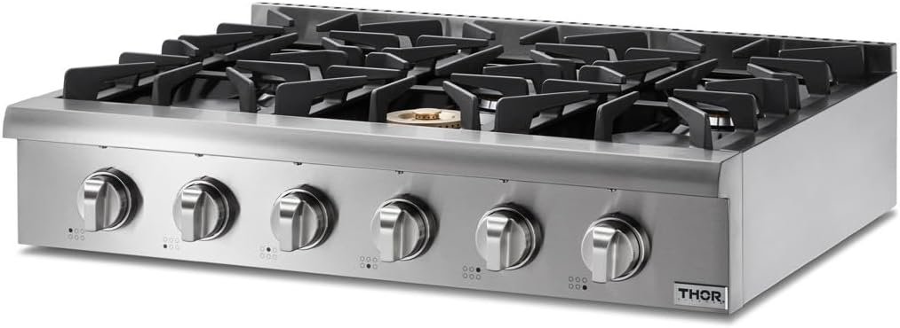 THOR KITCHEN Pro-Style Gas Rangetop with 6 Sealed Burners 36 - Inch, Stainless Steel HRT3618U - Image 2