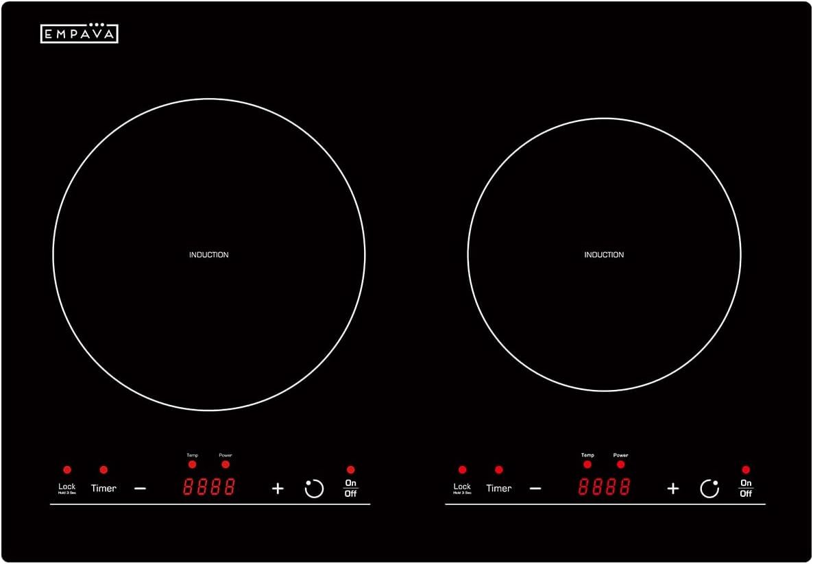 Empava 20.5" Double Elements Electric Stove 1800W Induction Cooktop with Two Separate Heating Zones, Timer, 9 Temperature and Power Levels, Kids Safety Lock, Touch Sensor Control Black