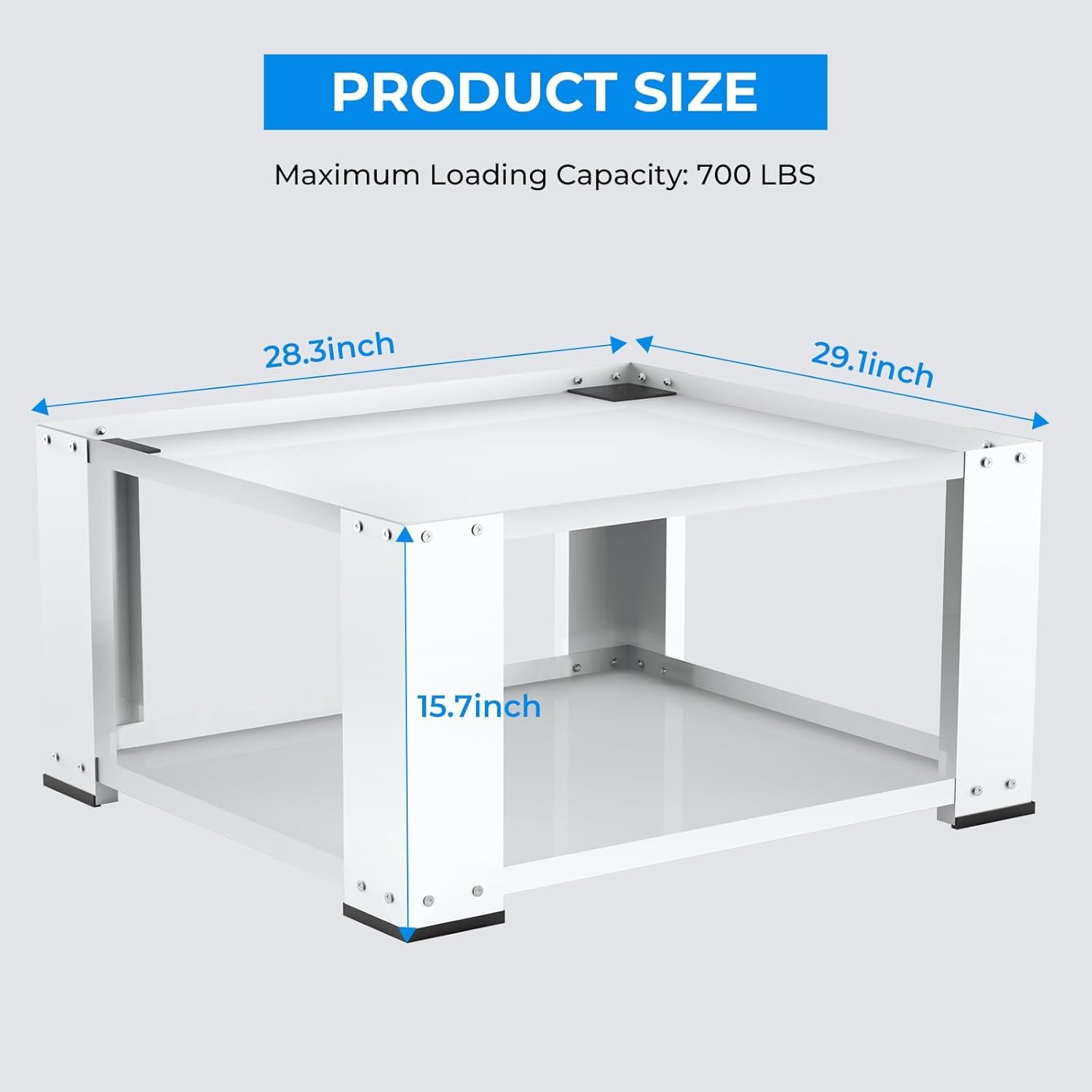 Laundry Pedestal for Washer and Dryer - Fit 27 and 28 Inch Washer and Dryer Stand Heavy Duty Steel 700lbs Capacity Universal Washing Machine Raiser 15.7'' Height White - Image 3