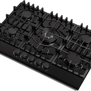 Empava 30 Inch Gas Cooktop with 5 Italy Sabaf Sealed Burners NG/LPG Convertible Tempered Glass in Black Model 2020