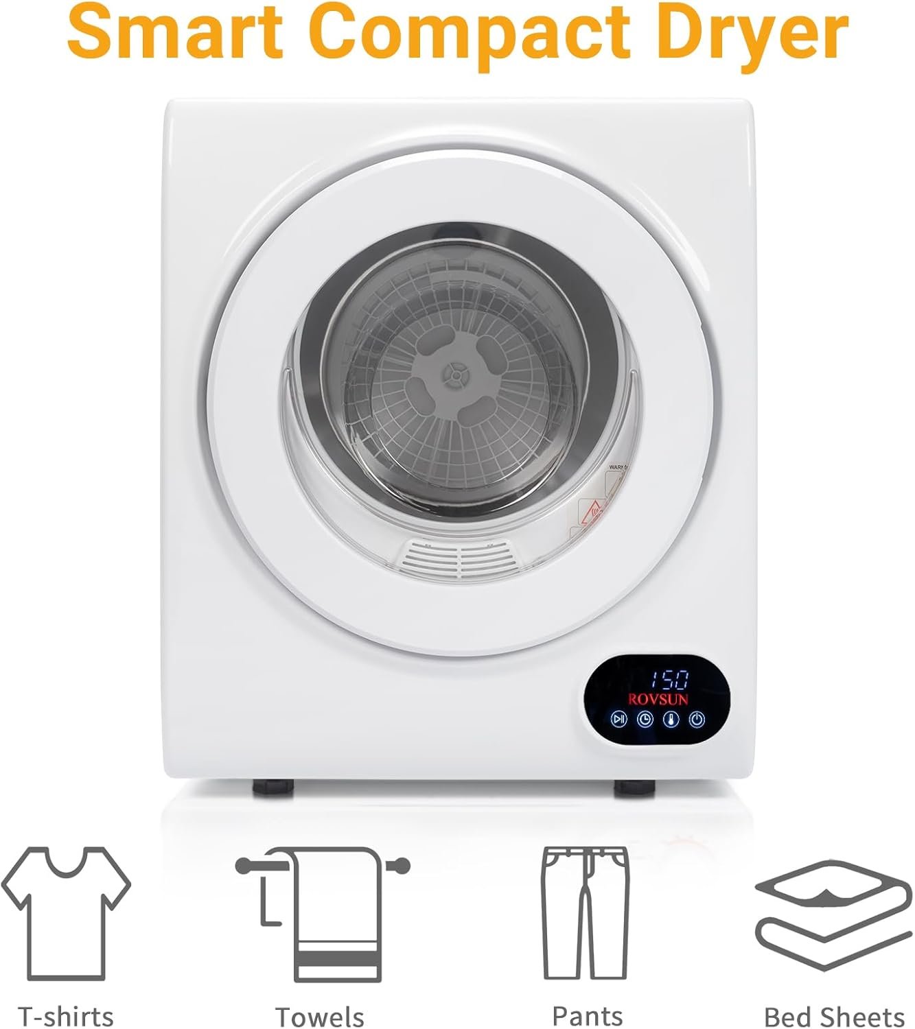 Bonnlo Portable Clothes Dryer, Front Load Electric Dryers Machine, Compact Laundry Dryers with Stainless Steel Tub, for Home, Apartment, Dorm, White (LCD Touch Control) - Image 3