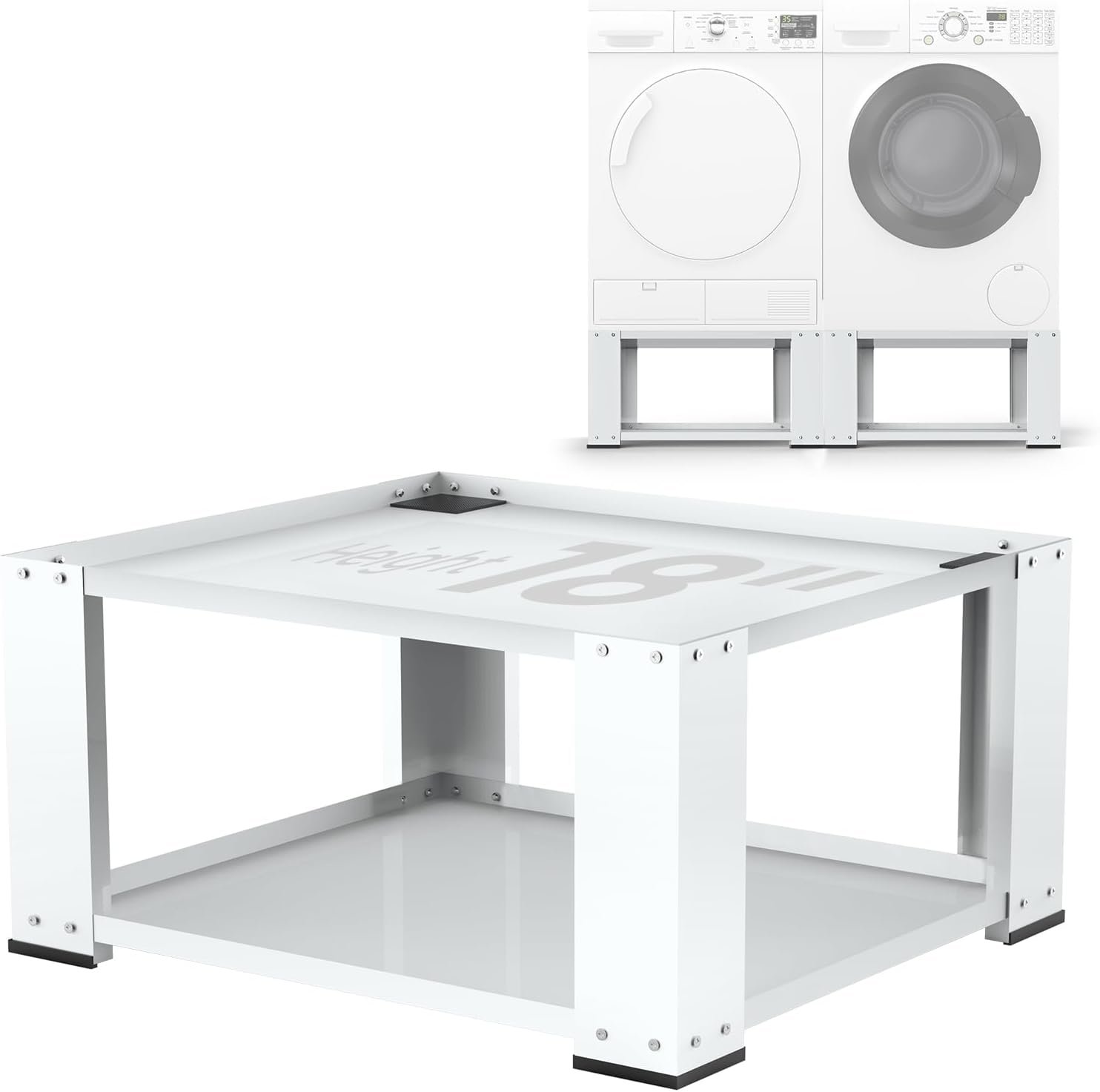 Laundry Pedestal for Washer and Dryer 18" Height - Fit 27 and 28 Inch Washer and Dryer Stand Riser Heavy Duty Steel 700lbs Capacity Universal Washing Machine Pedestals White