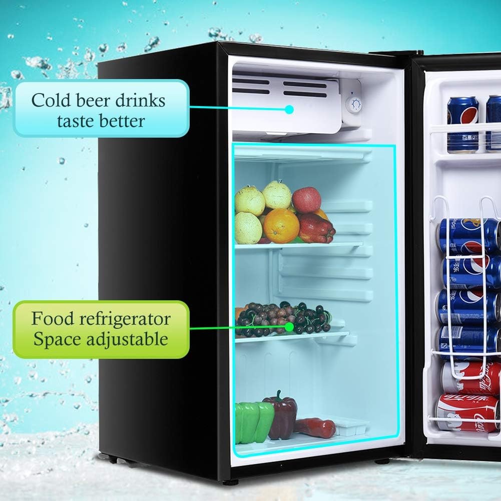 Safeplus Mini Dorm Compact Refrigerator, 3.2 Cu.Ft Compact Refrigerator Under Counter Refrigerator with Small Freezer Removable Glass Shelves - Drinks Food Beer Storage for Office Dorm or Apartment - Image 4
