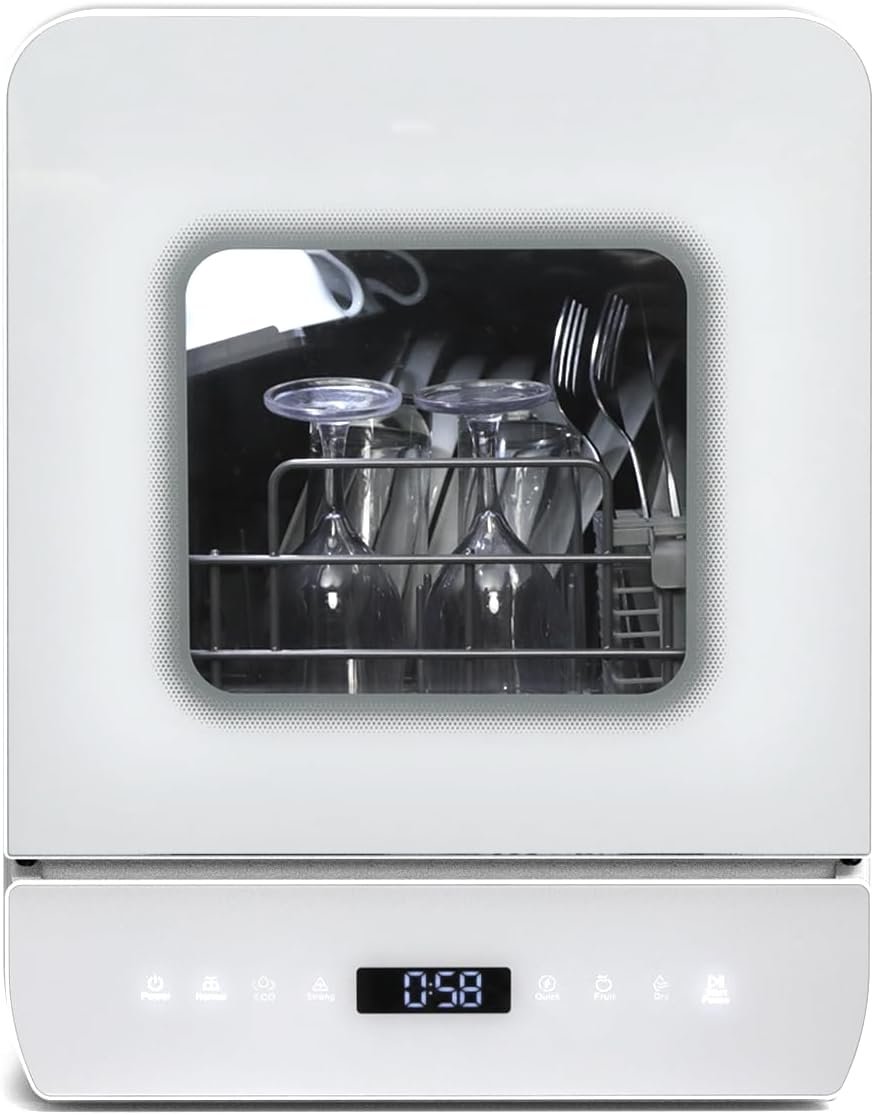 Countertop Dishwasher, Portable Dishwasher Countertop with 4.8L Built-in Water Tank & Inlet Hose, 7 Programs, Dual Water Supply Modes with LED Display and Air-Dry Function for Small Apartments