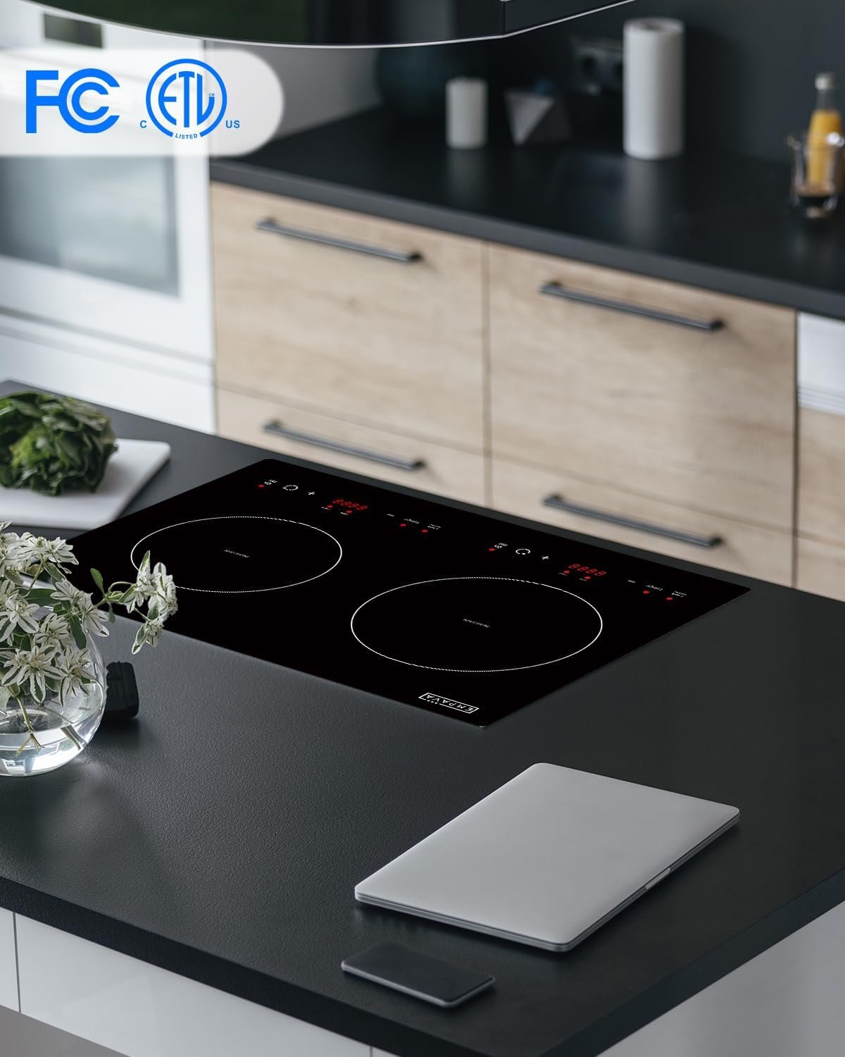 Empava 20.5" Double Elements Electric Stove 1800W Induction Cooktop with Two Separate Heating Zones, Timer, 9 Temperature and Power Levels, Kids Safety Lock, Touch Sensor Control Black - Image 5