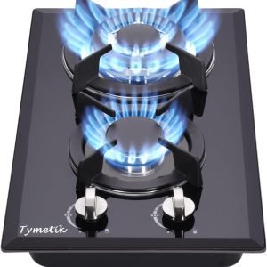 12 Inch Gas Cooktop, 2 Burners Built-in Gas Stovetop Tempered Glass Gas Stove LPG/NG Convertible Dual Fuel Gas Hob for RVs, Apartments, Outdoor