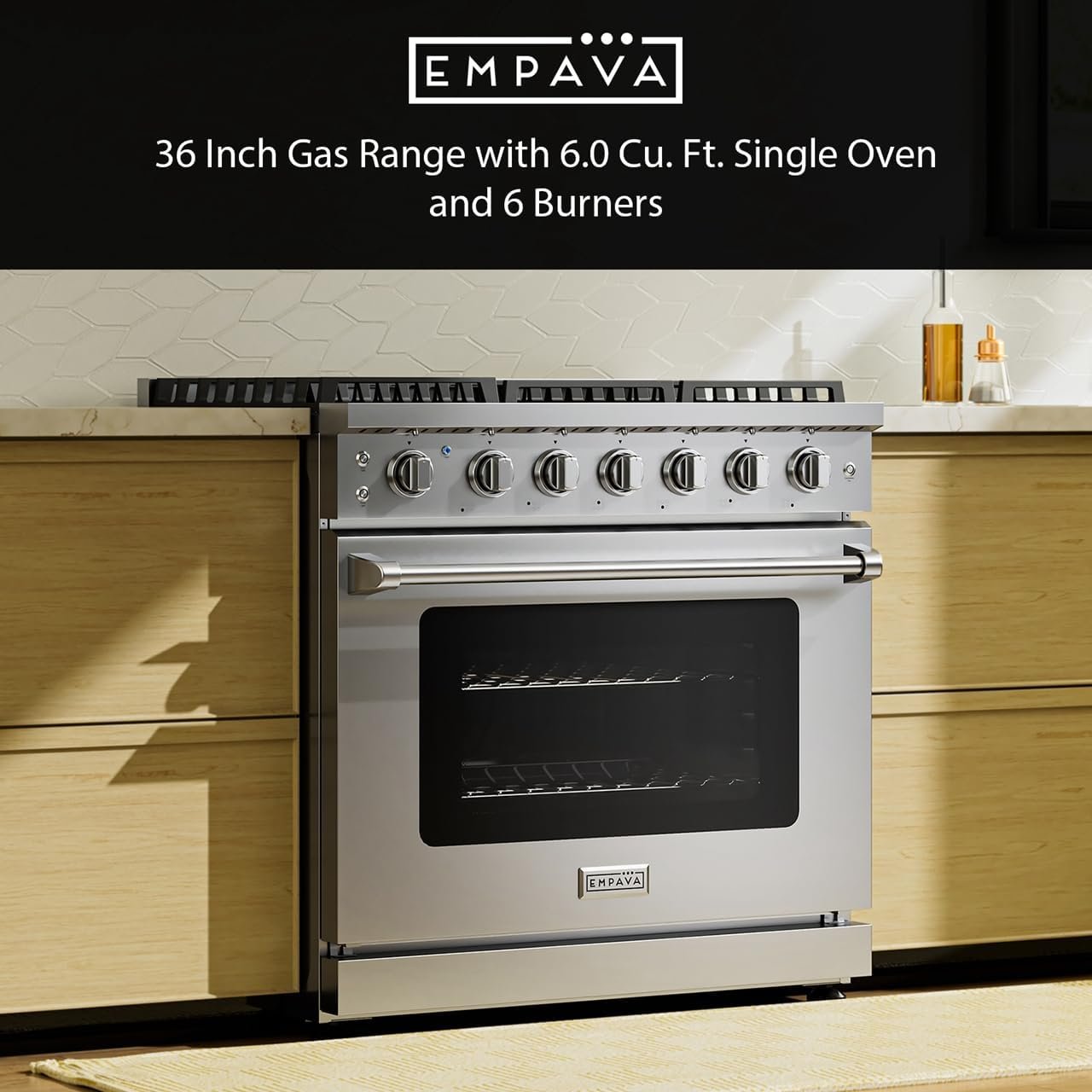 Empava 36" Slide-In Freestanding Gas Range with 6 Sealed Burners, Cast Iron Grates and 6.0 cu. ft. Convection Oven with Mechanical Knobs Control in Stainless Steel - Image 9