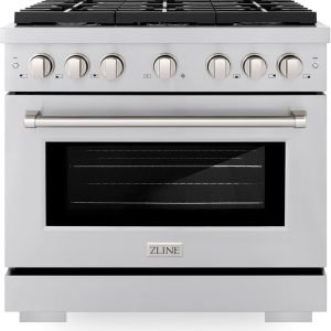 ZLINE 36 in. 5.2 cu. ft. Paramount Dual Fuel Range with 6 Burner Gas Cooktop and Electric Convection Oven in Stainless Steel (SDR36)