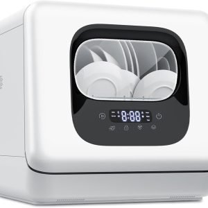 Joy Pebble Countertop Dishwasher, 28 Pieces Dishes/Cycle, 6 Washing Programs&Hot Drying, Dish Washer with 360°Dual Spray, with Child Lock&Delayed Start, Portable Dishwasher for Apartment/RV/Dorm