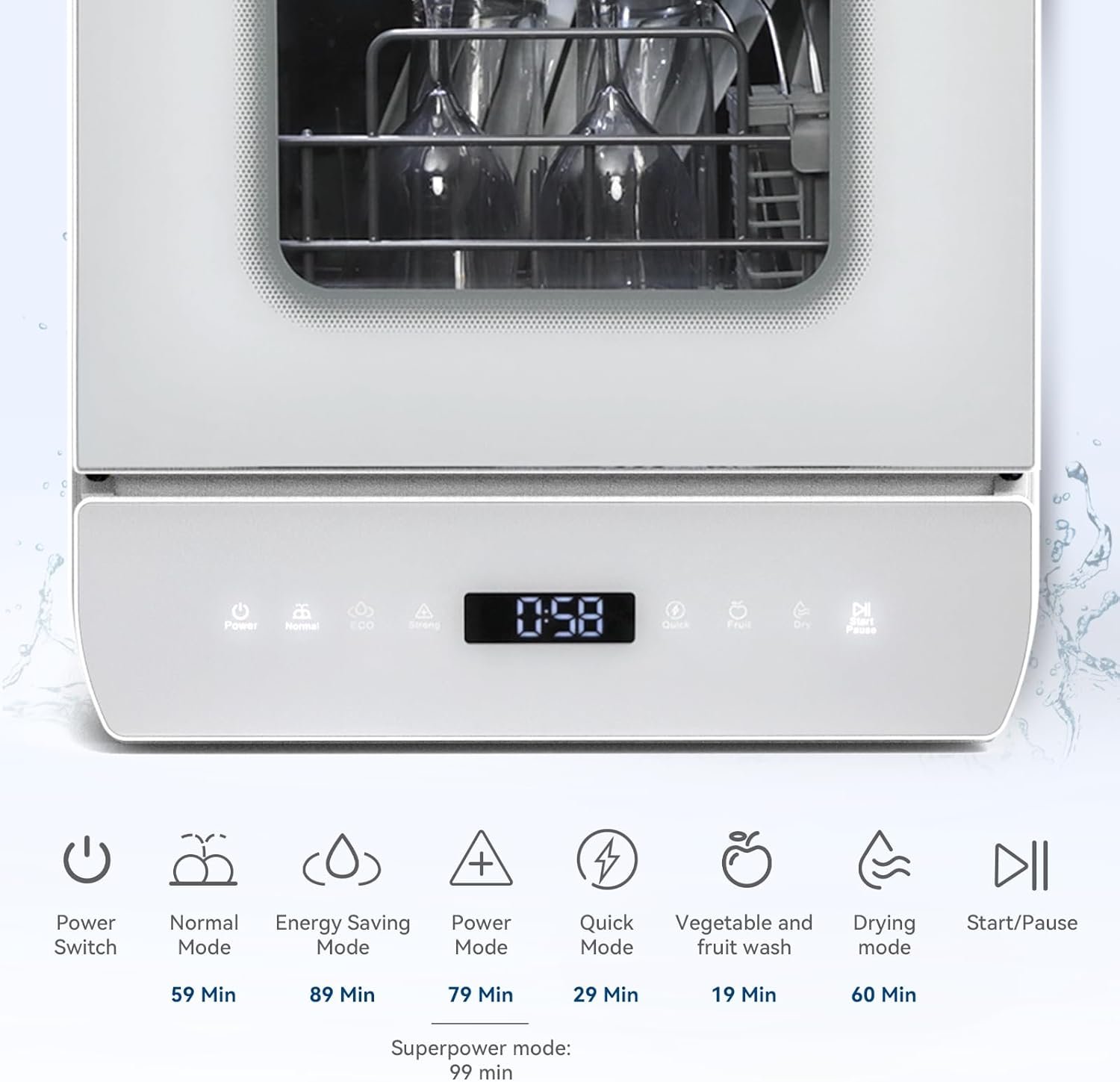 Countertop Dishwasher, Portable Dishwasher Countertop with 4.8L Built-in Water Tank & Inlet Hose, 7 Programs, Dual Water Supply Modes with LED Display and Air-Dry Function for Small Apartments - Image 2