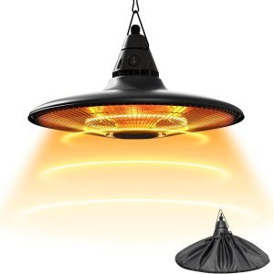 Hanging Heater, 1500W Outdoor Electric Patio Heater, Ceiling Heater with Remote Control, Infrared for Courtyard, Garage, Patio, Overheat & Tip-Over Protection, IP65 Waterproof, Black