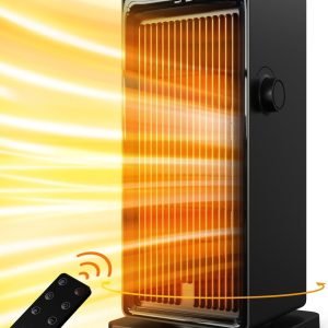 Space Heater, 1500W Space Heaters for Indoor Use Electric Heater for Bedroom, ECO Thermostat 90° Oscillating 24H Timer, Fast Heating, Remote Control, Safe for Home Office Room